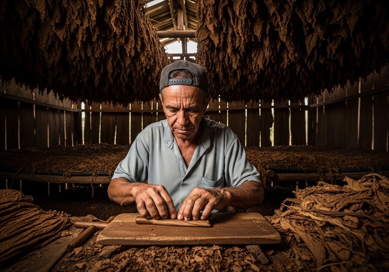 Kubanischer Tabakbauer rollt Zigarre